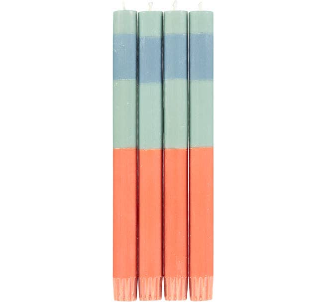 Striped Opaline, Pompadour & Rust Dinner Candles