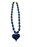 Roxie Navy Beaded Necklace with Heart Charm