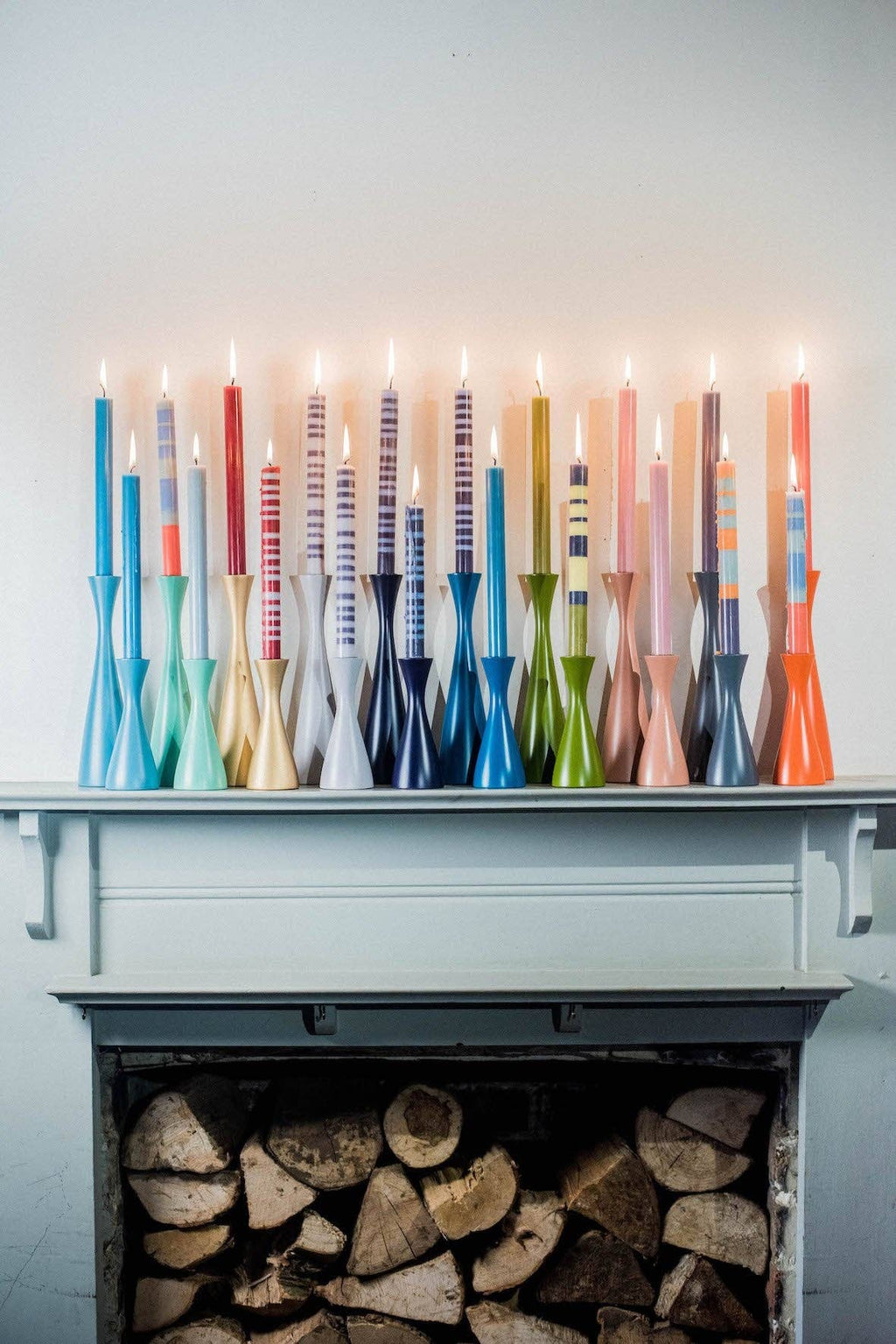 Striped Indigo, Jasmine & Olive Dinner Candles