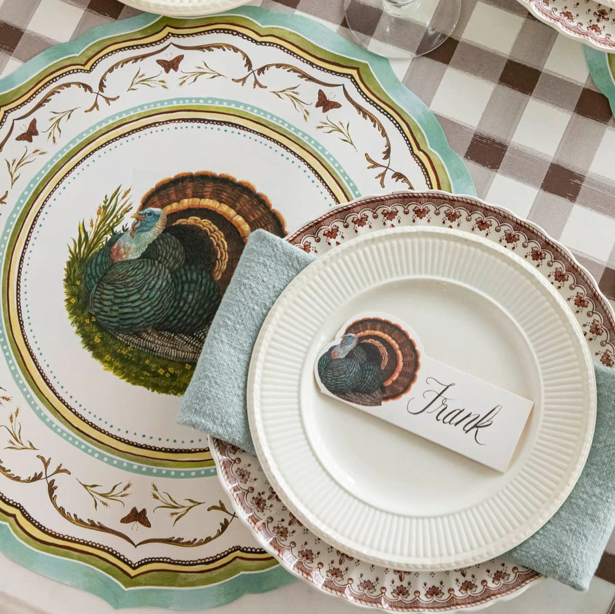 Brown Painted Check Runner