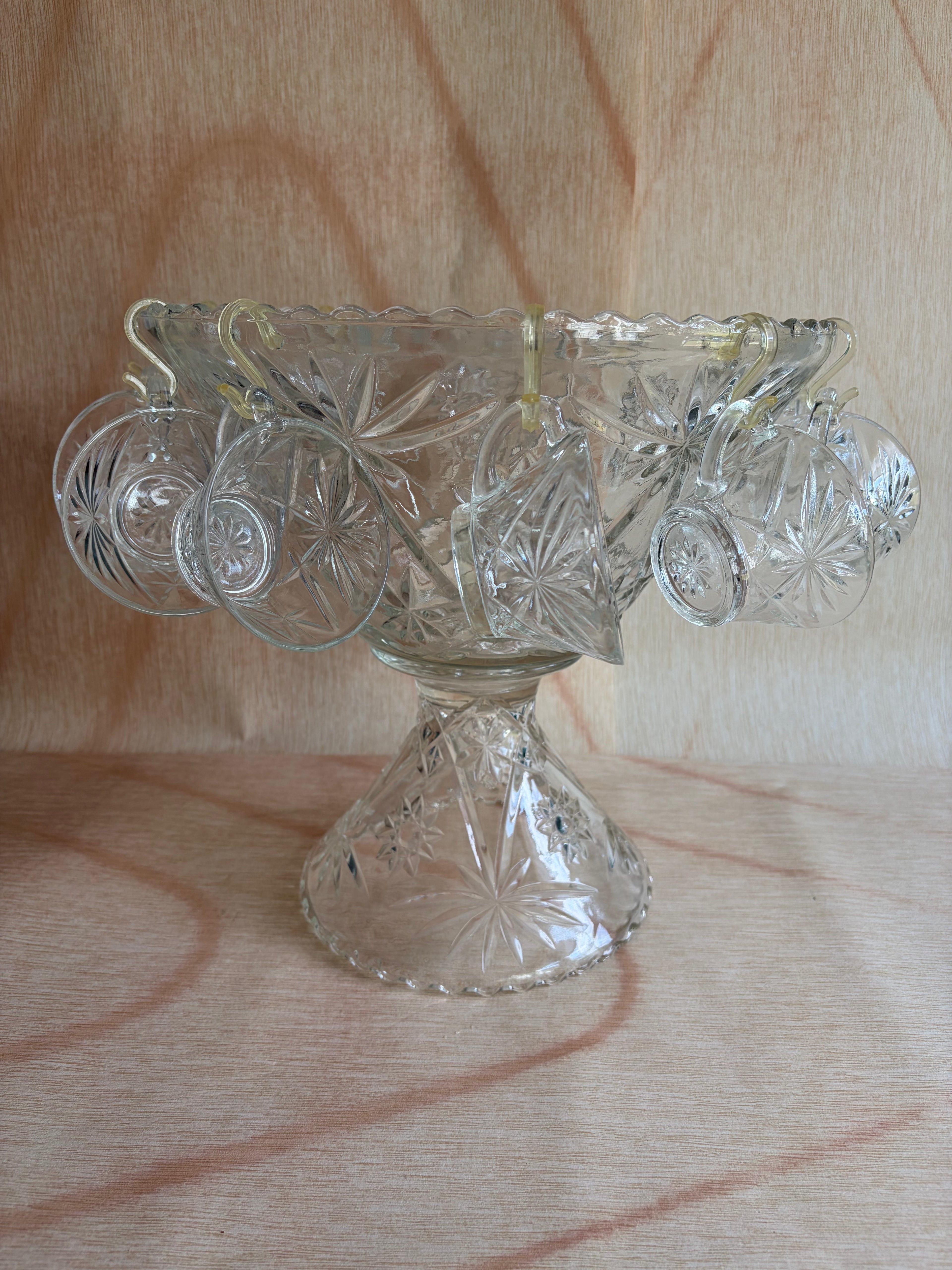 Vintage Pressed Glass Punch Bowl Set