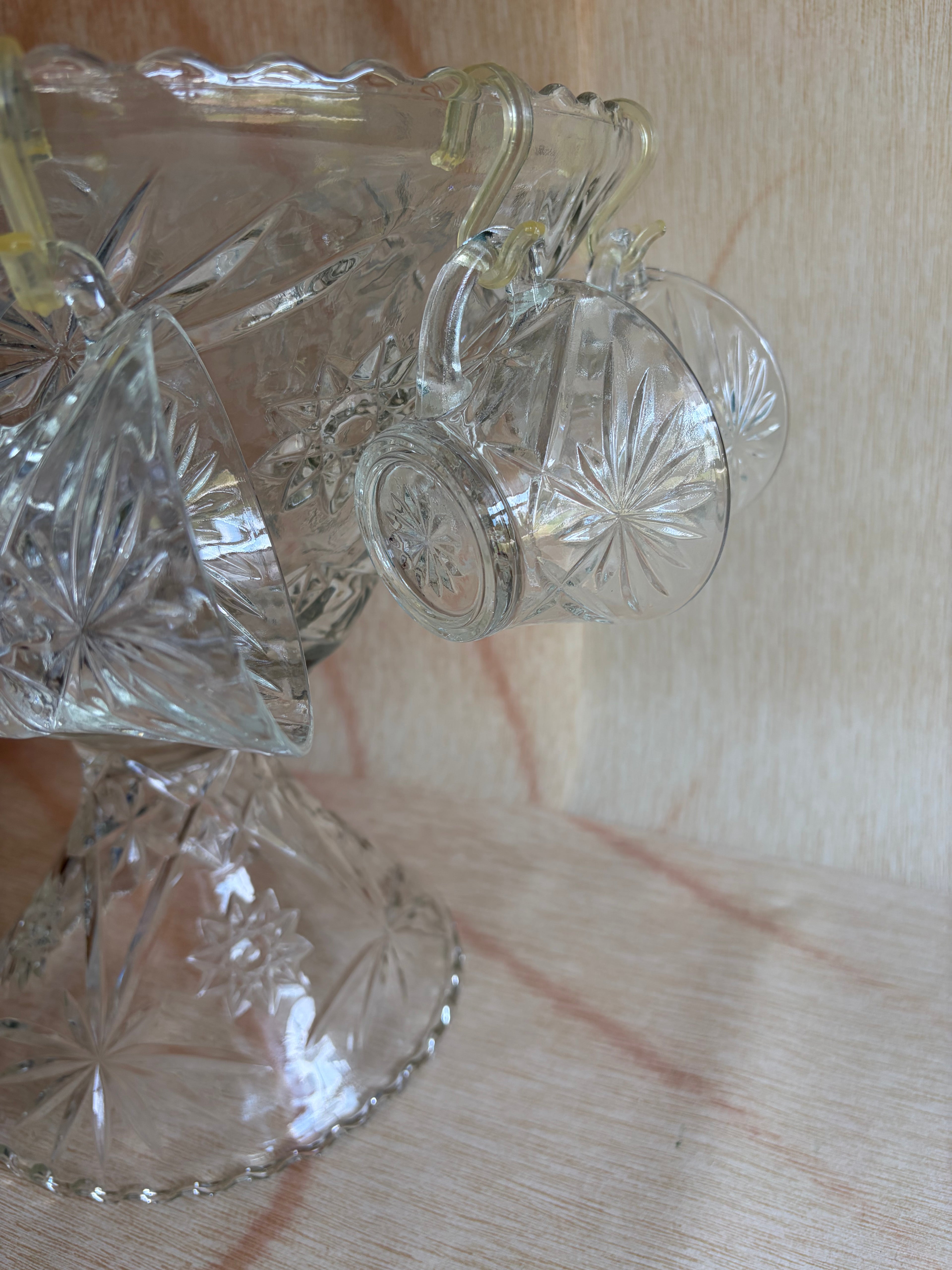 Vintage Pressed Glass Punch Bowl Set