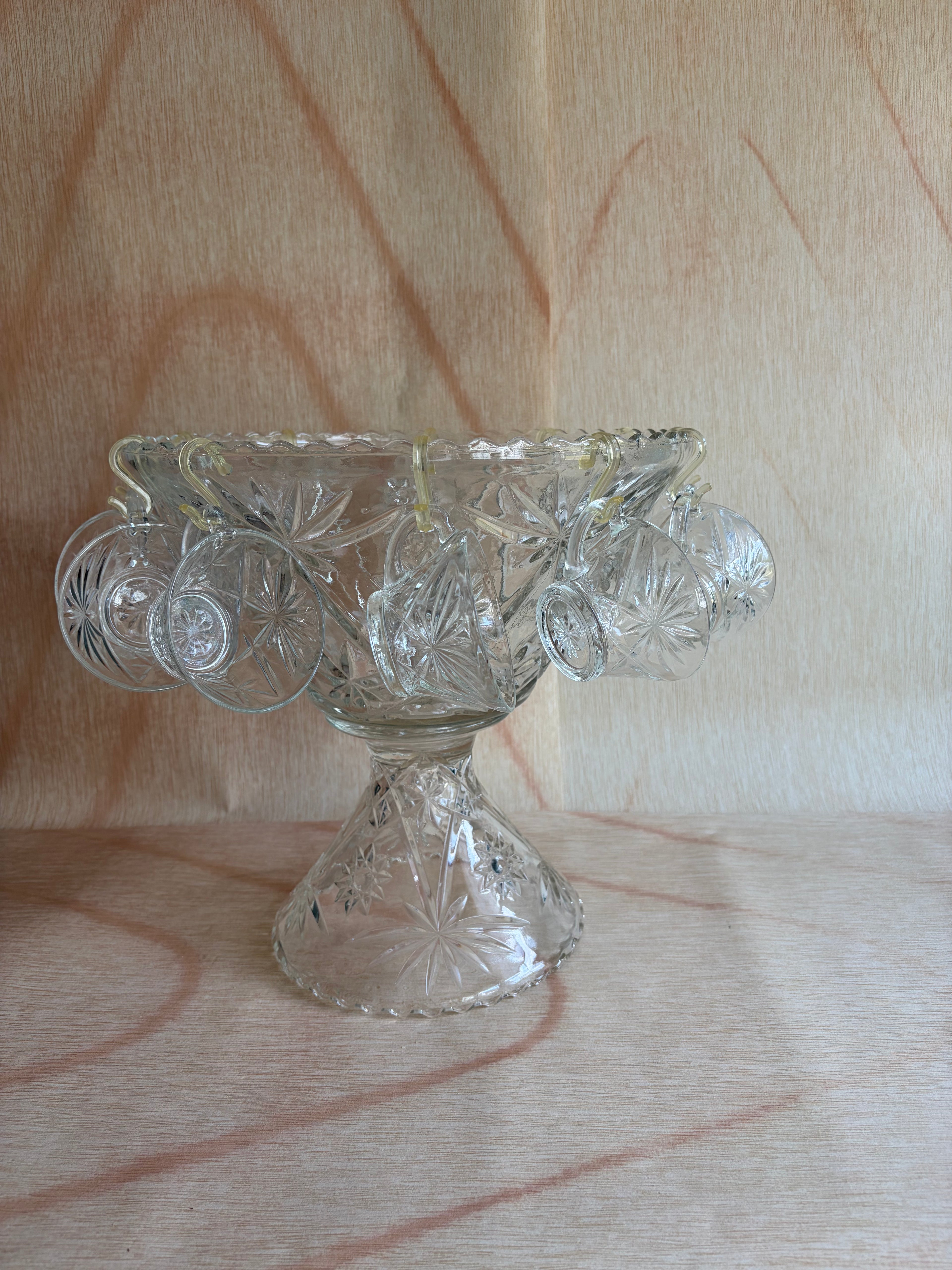 Vintage Pressed Glass Punch Bowl Set