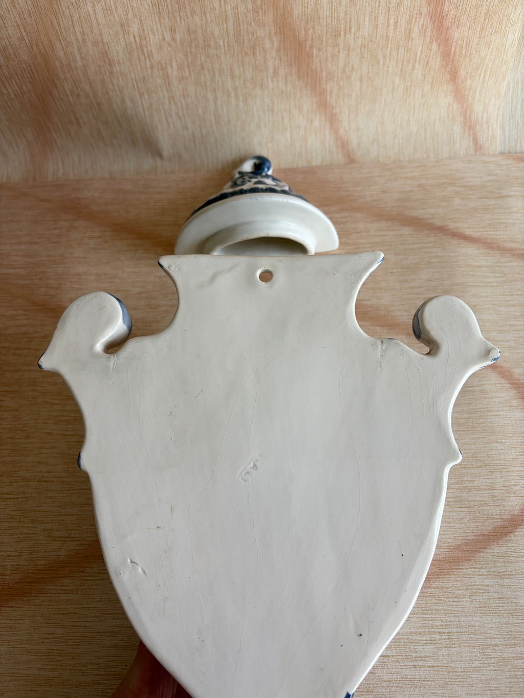 Blue-and-White Delft-Style Wall Cistern with Brass Spigot