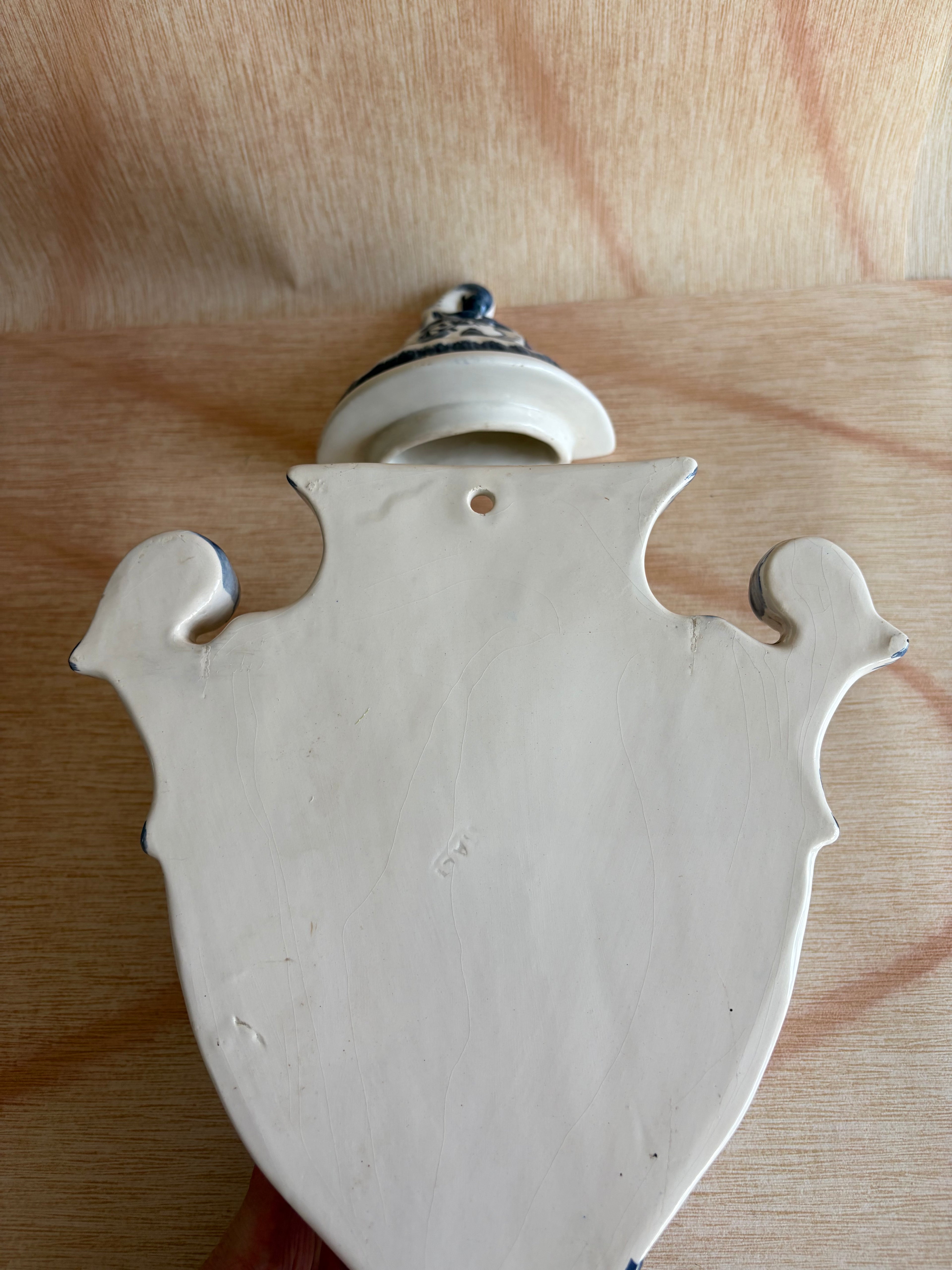 Blue-and-White Delft-Style Wall Cistern with Brass Spigot