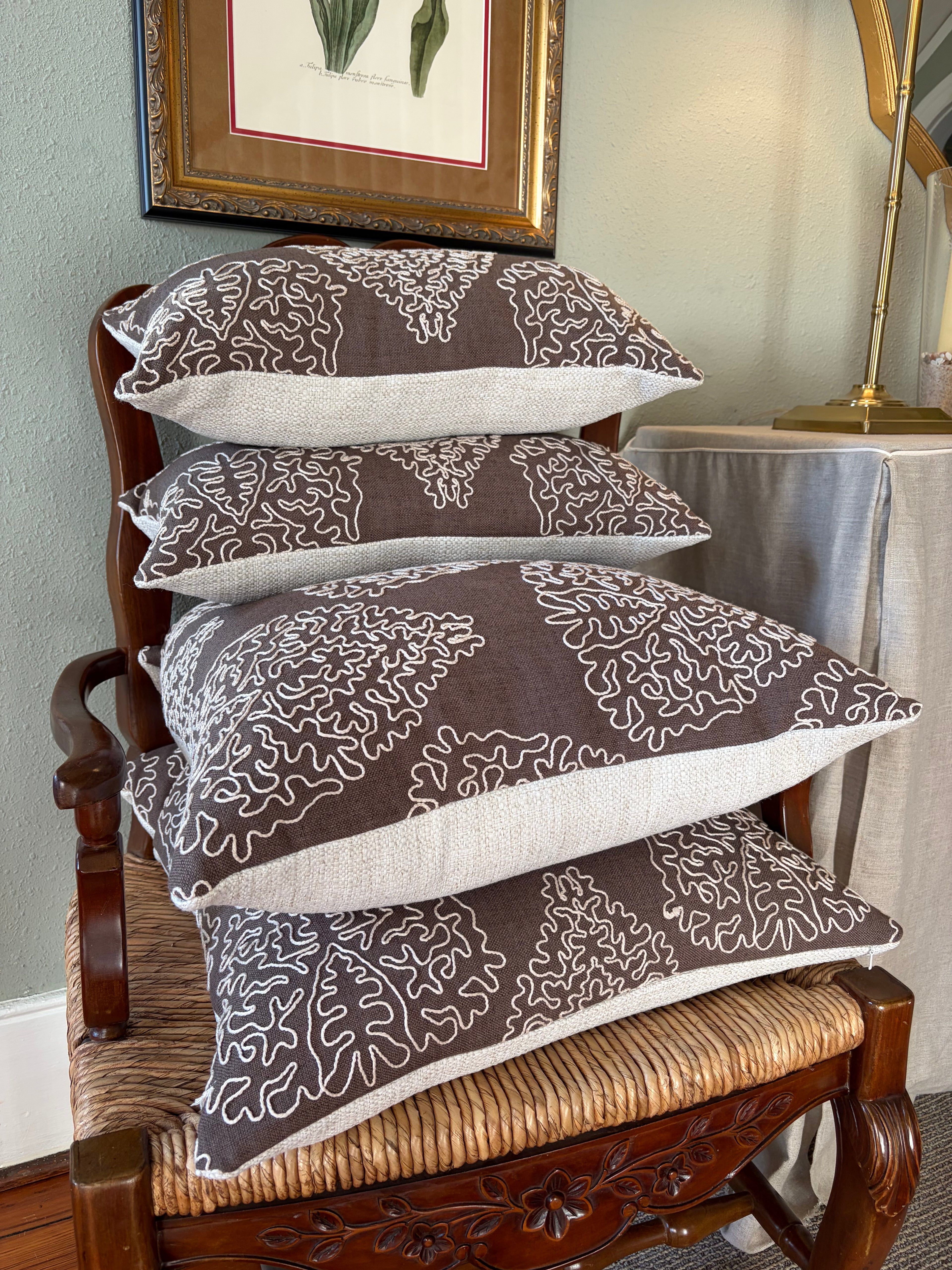 Pair of Custom 22" Designer Fabric Pillows in Brown