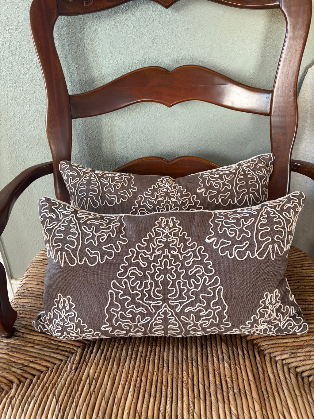 Custom Lumbar Designer Fabric Pillows in Brown