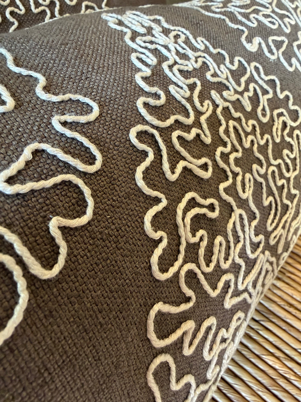 Custom Lumbar Designer Fabric Pillows in Brown