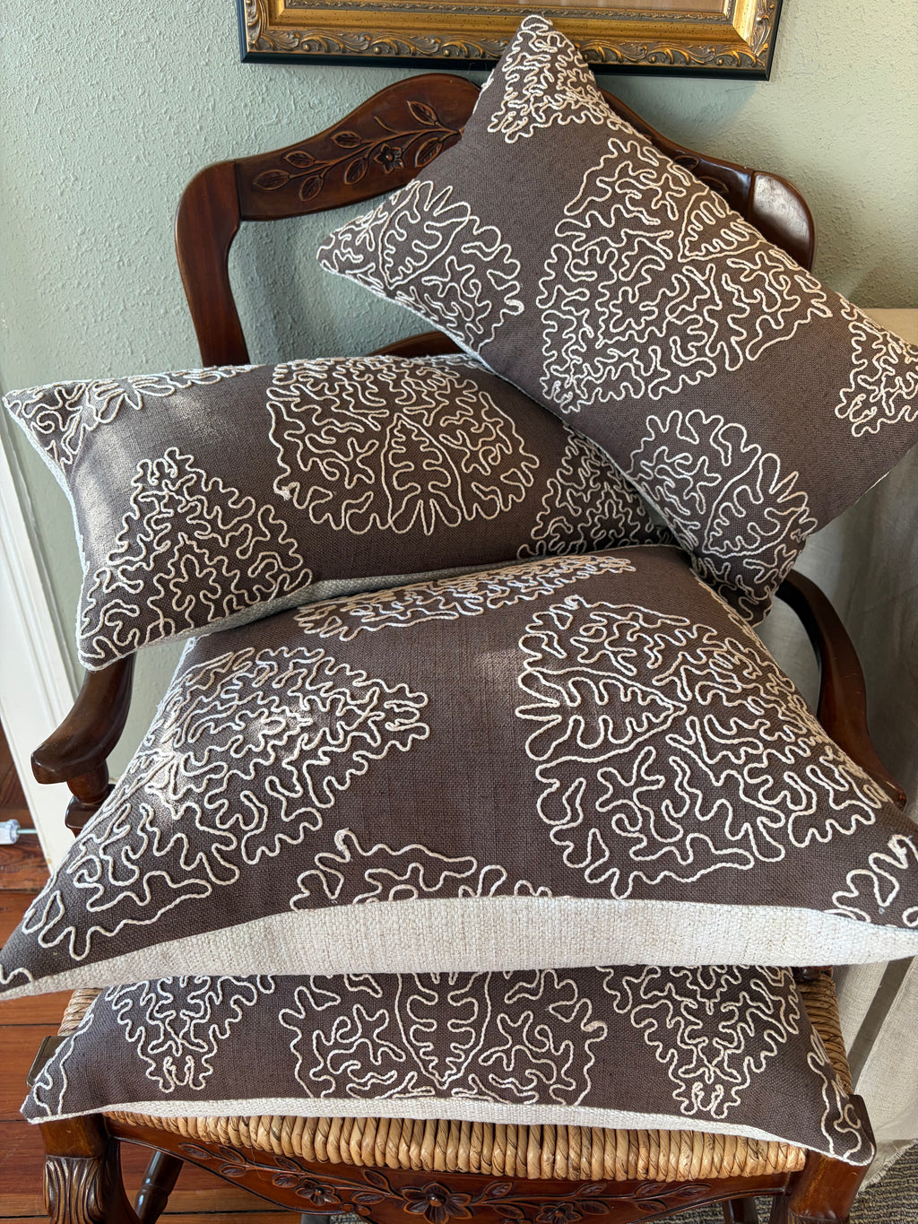 Custom Lumbar Designer Fabric Pillows in Brown