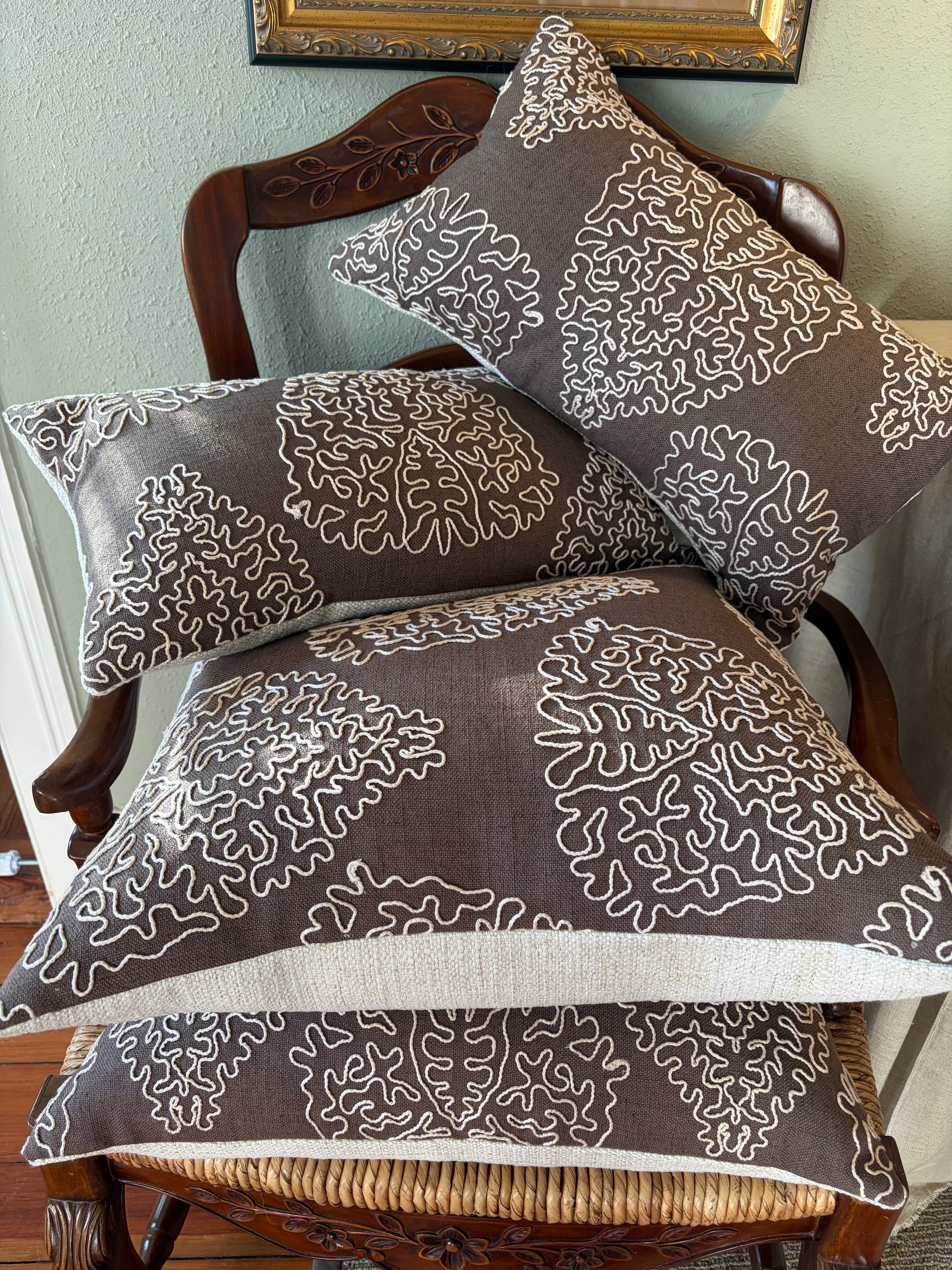 Pair of Custom 22" Designer Fabric Pillows in Brown