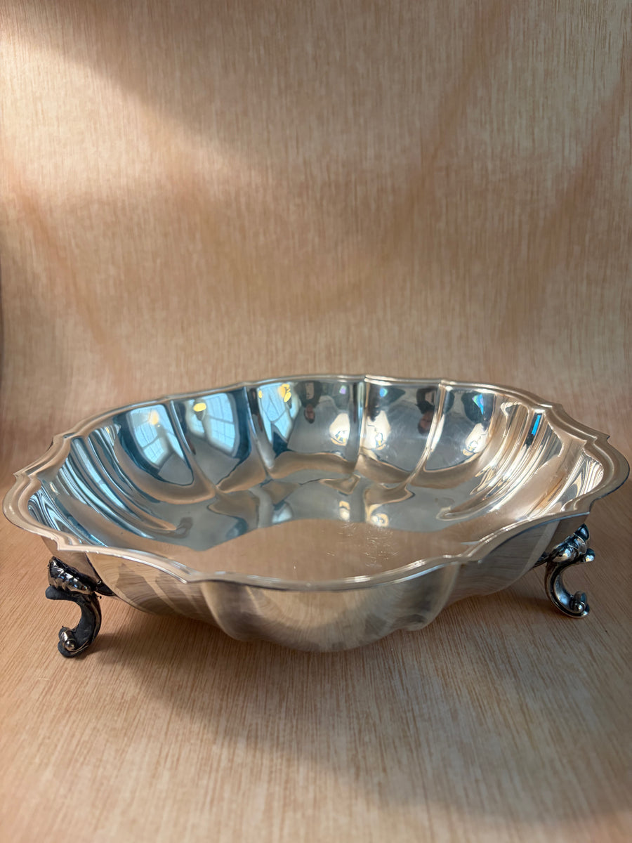 scalloped silver plated Serving Bowl with feet