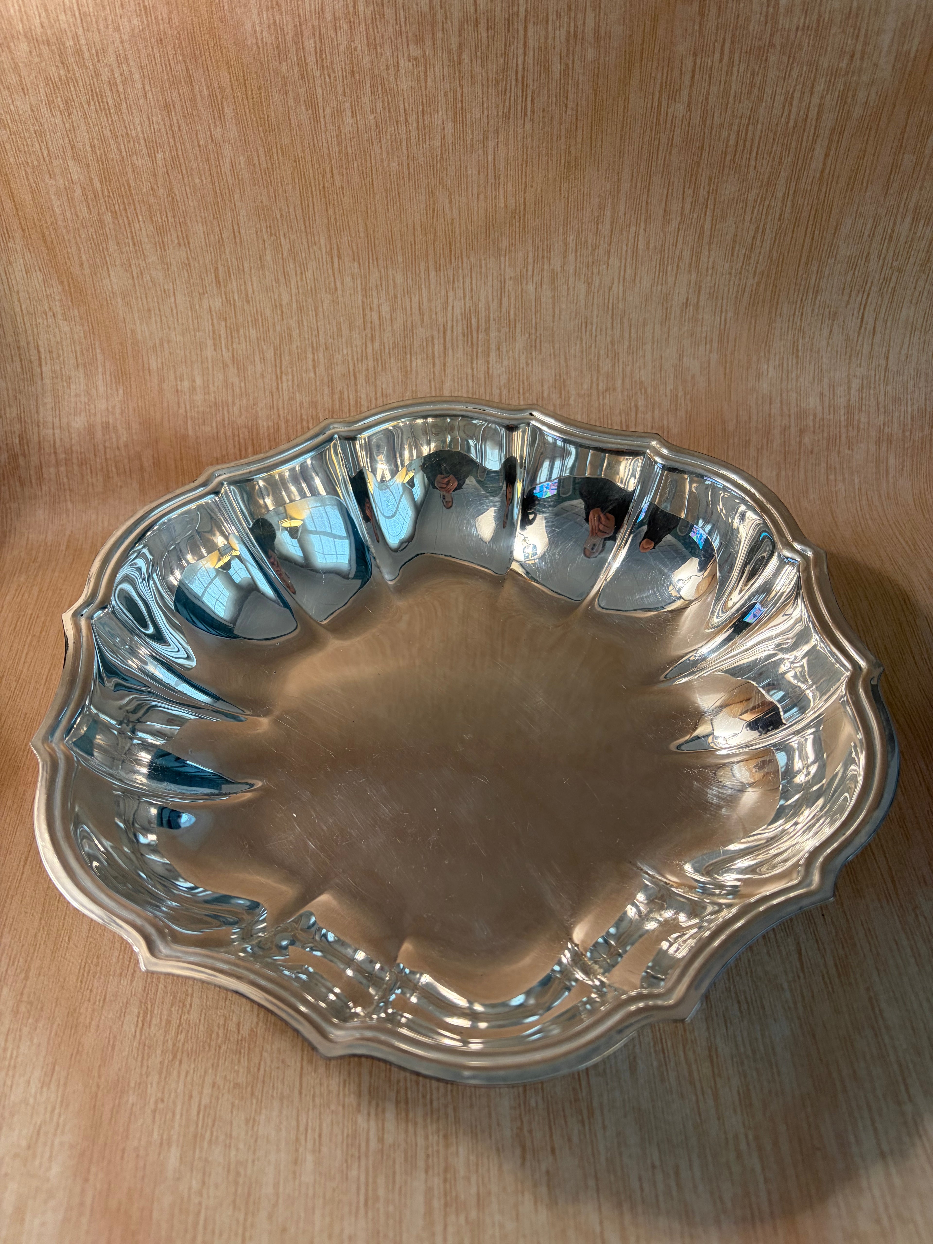 scalloped silver plated Serving Bowl with feet