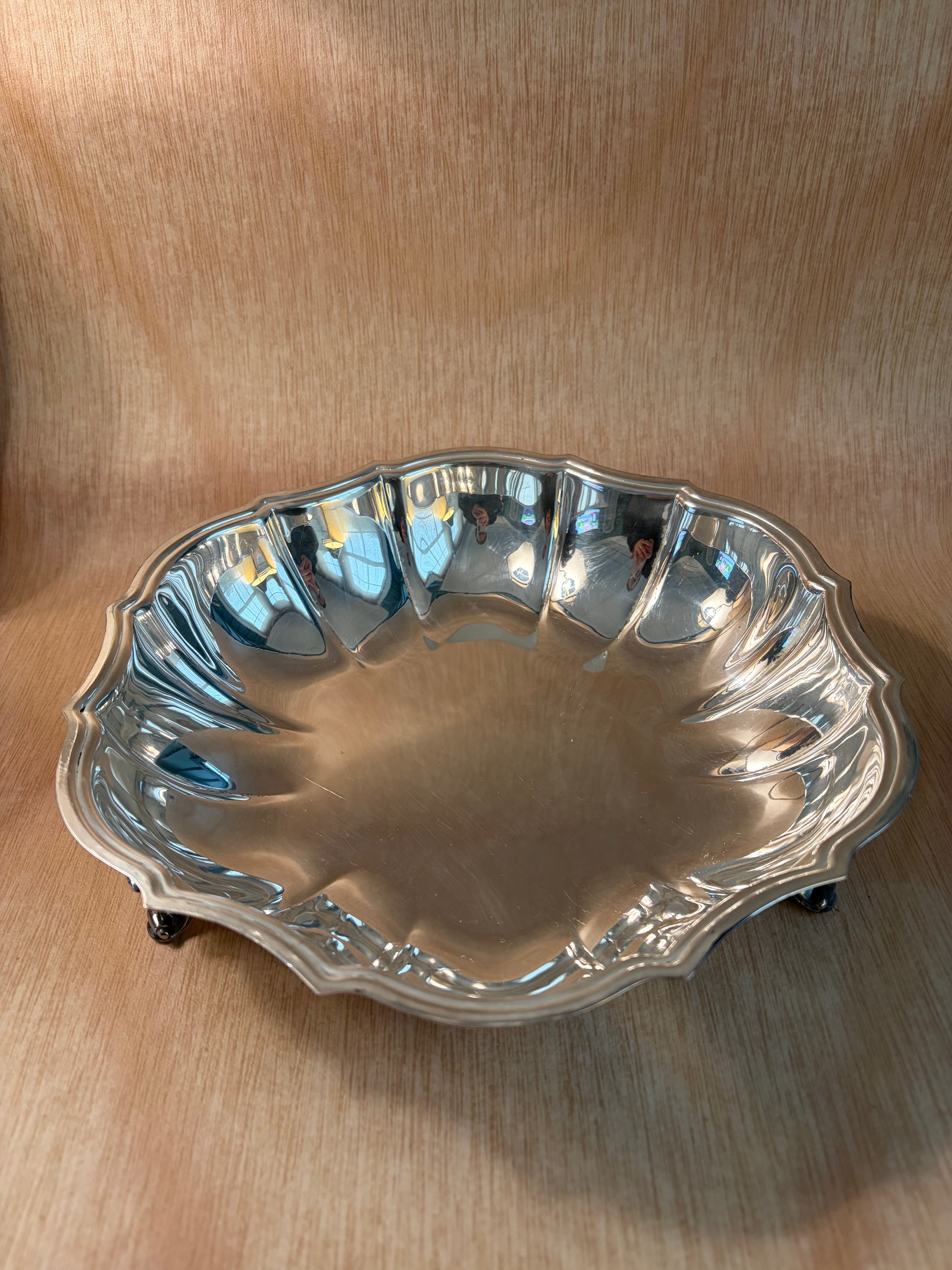 scalloped silver plated Serving Bowl with feet