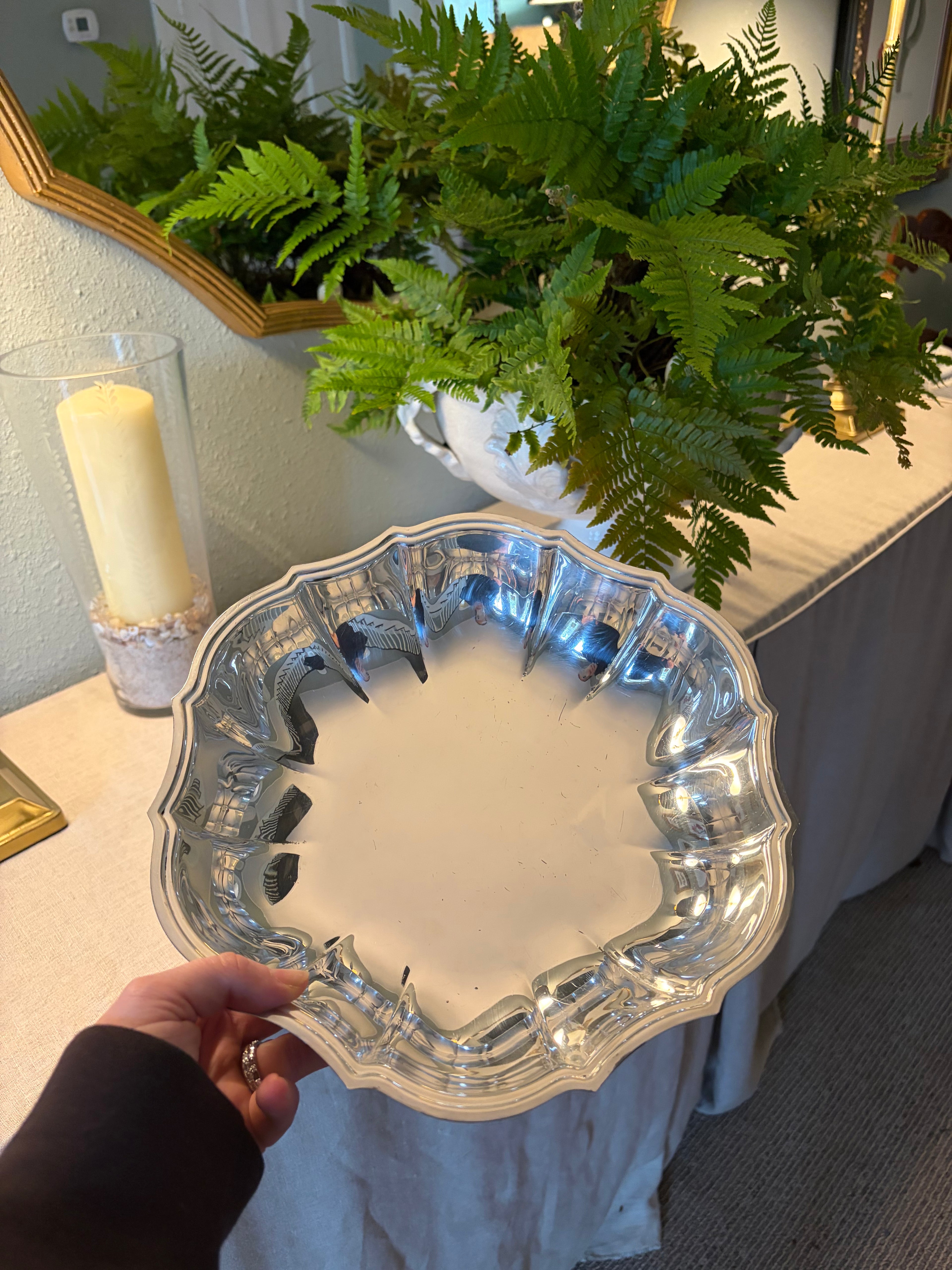 scalloped silver plated Serving Bowl with feet
