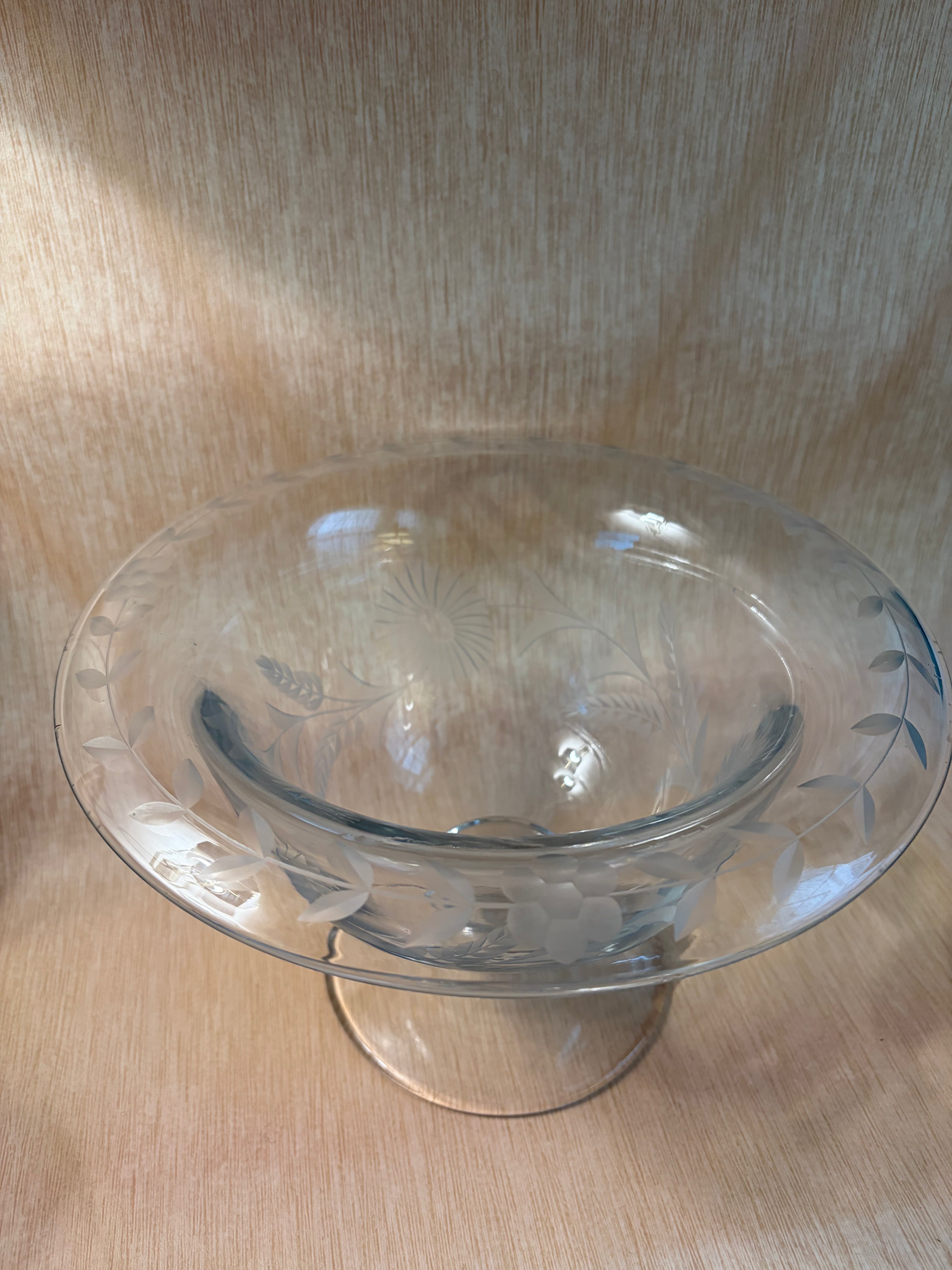 Etched Glass Centerpiece Bowl