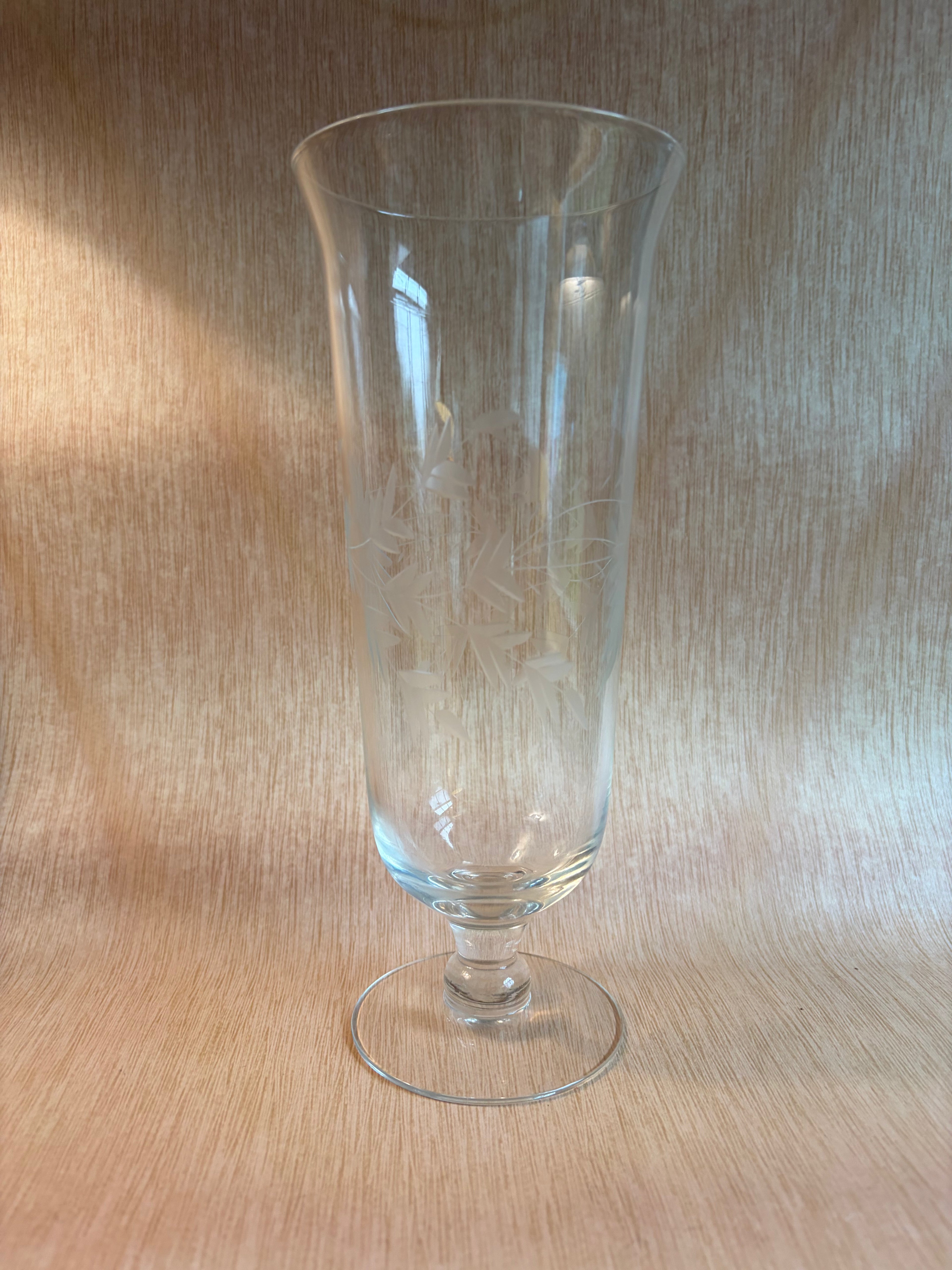 Etched Footed Glass Vase