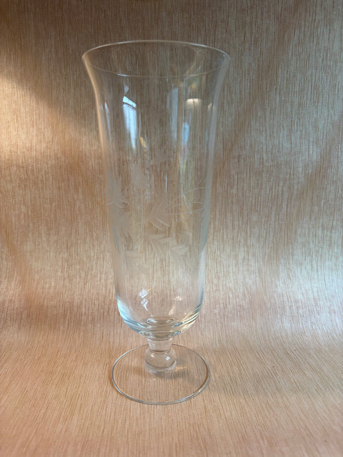 Etched Footed Glass Vase