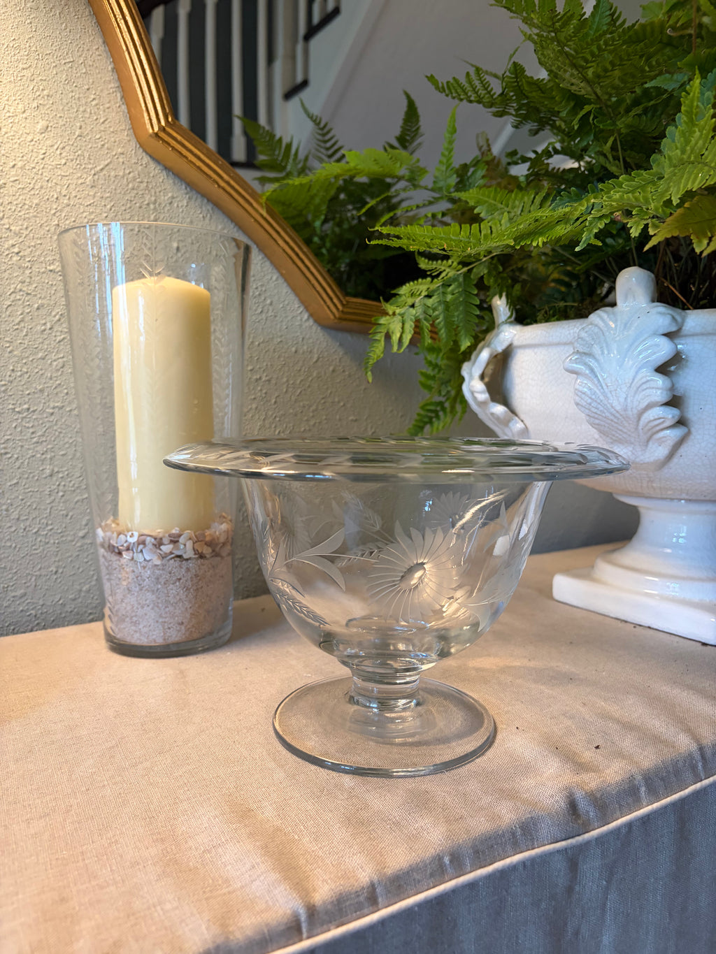Etched Glass Centerpiece Bowl