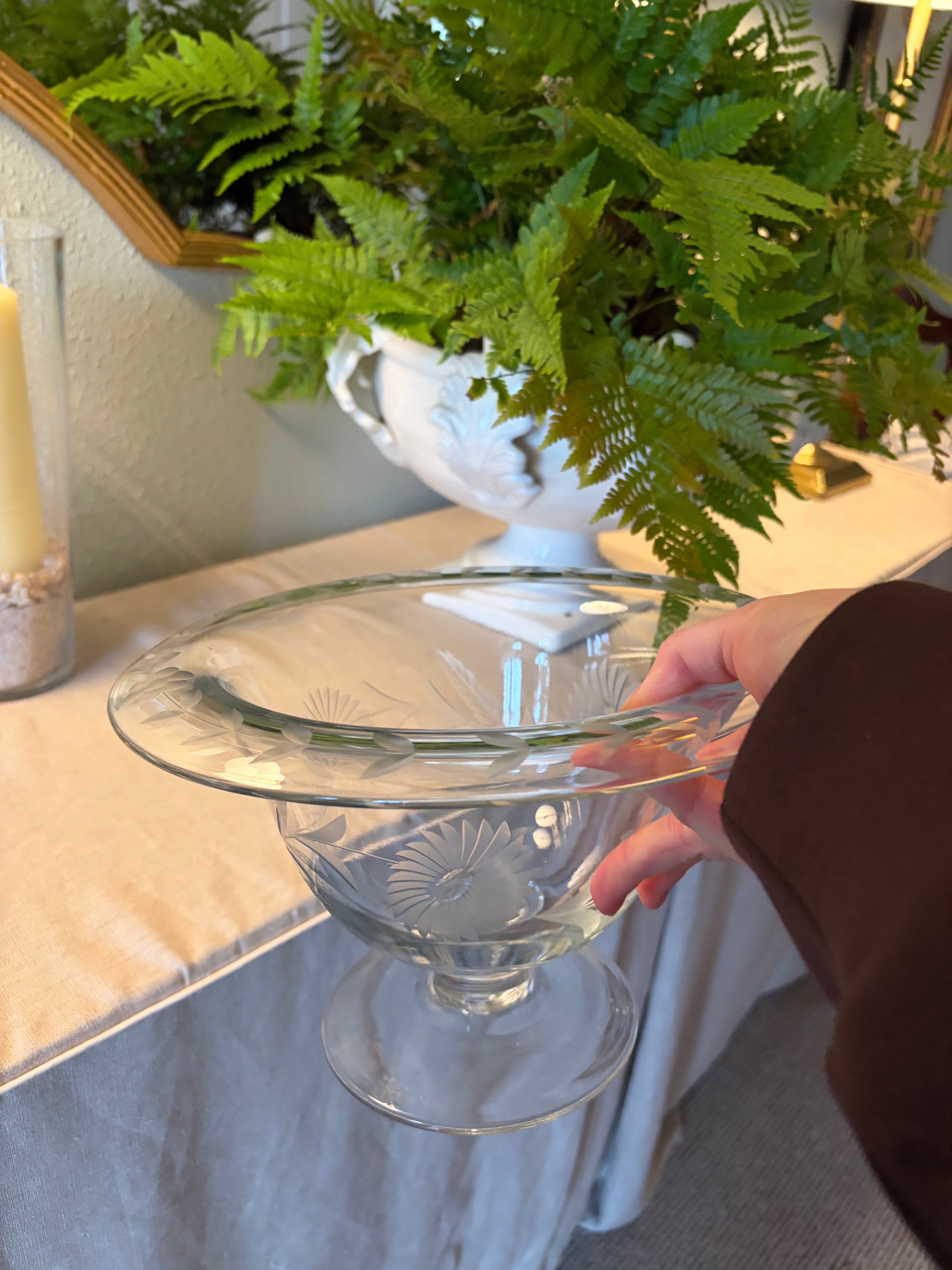 Etched Glass Centerpiece Bowl