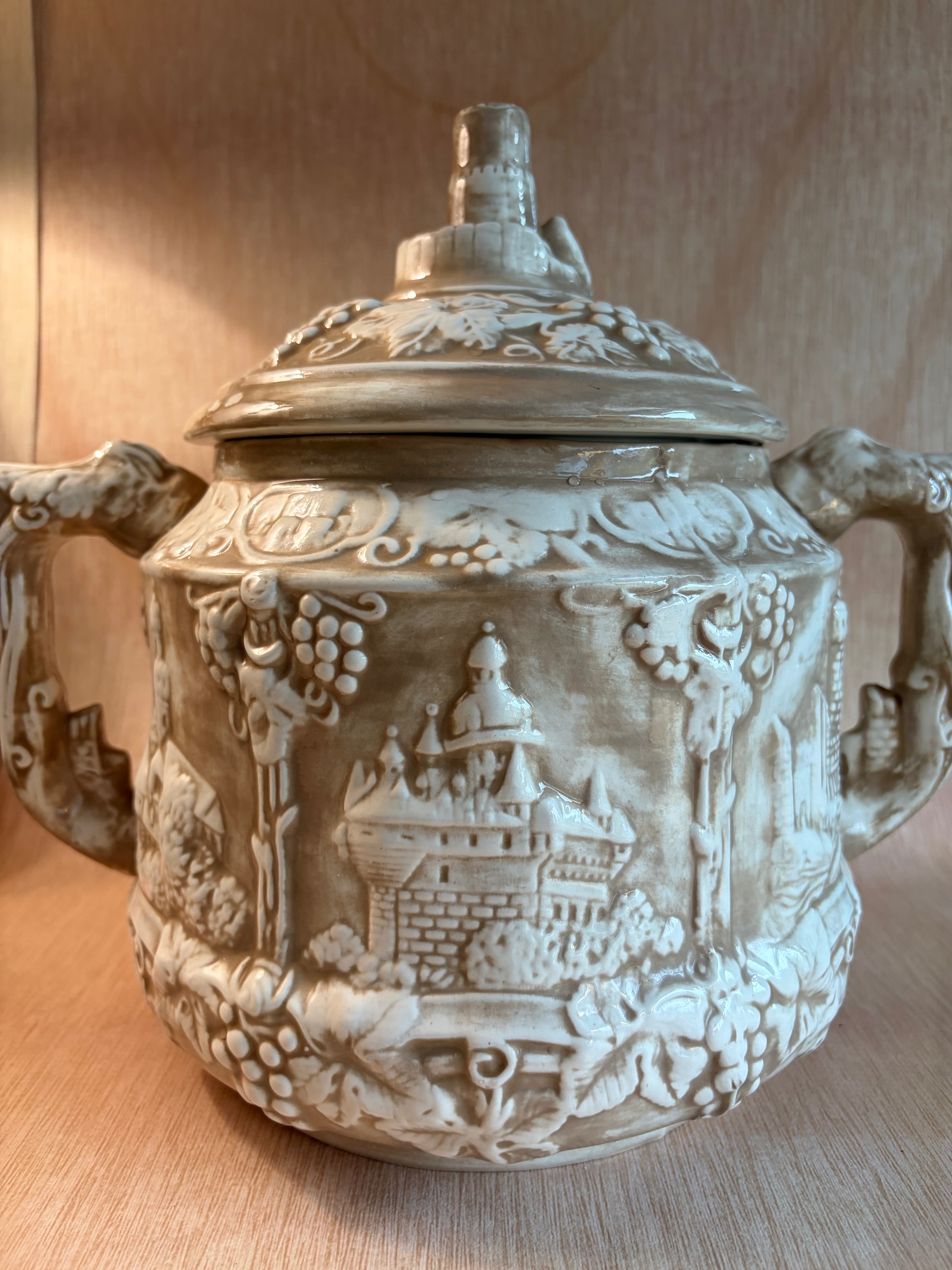 Vintage Majolica-Style Castle Tureen