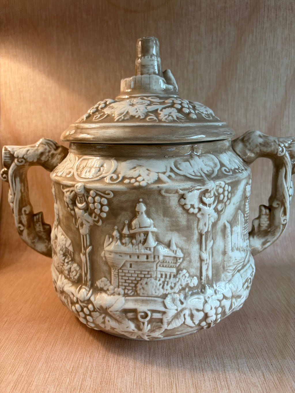 Vintage Majolica-Style Castle Tureen