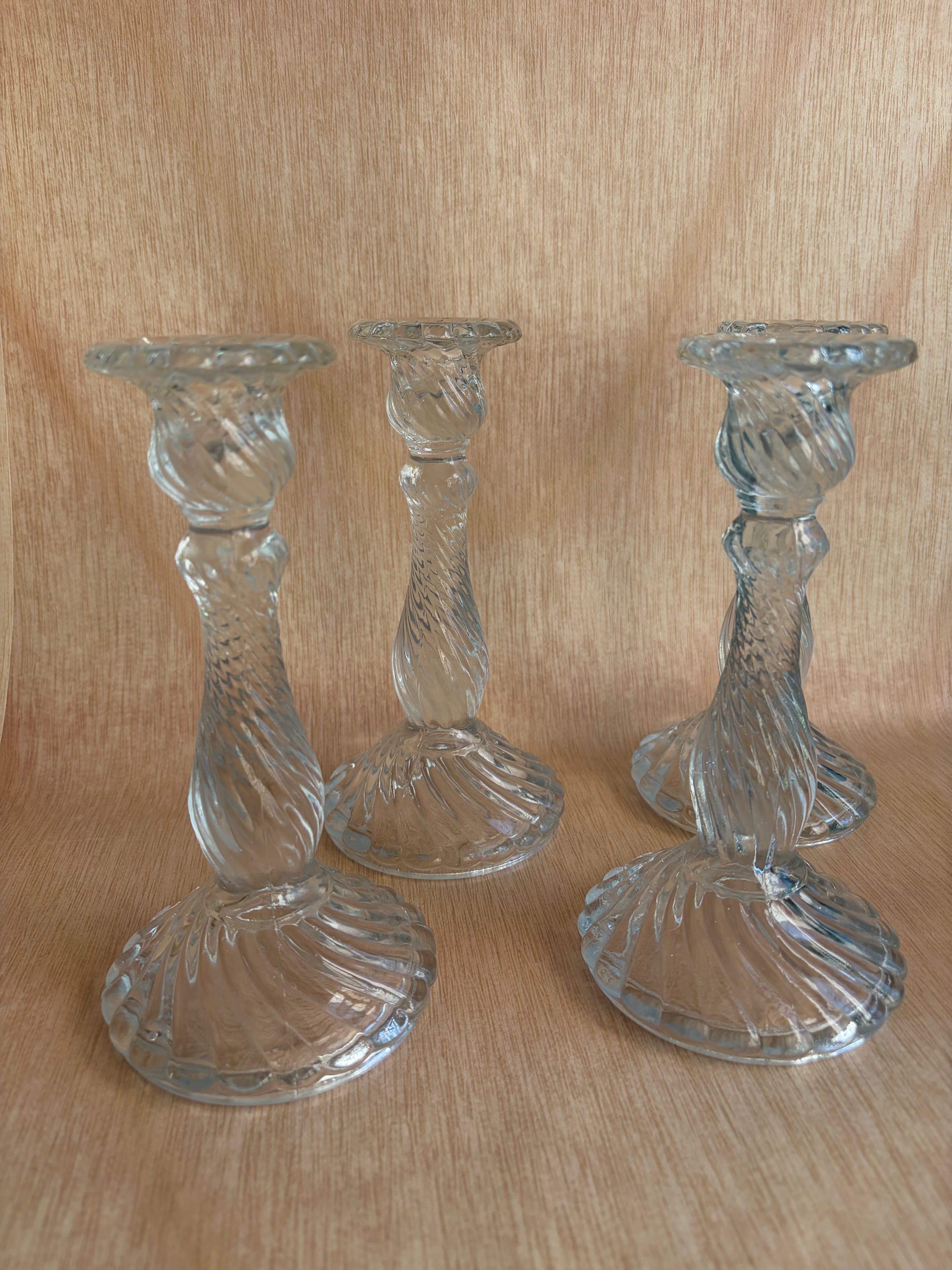 Set of 8 Vintage Swirl Glass Candlesticks