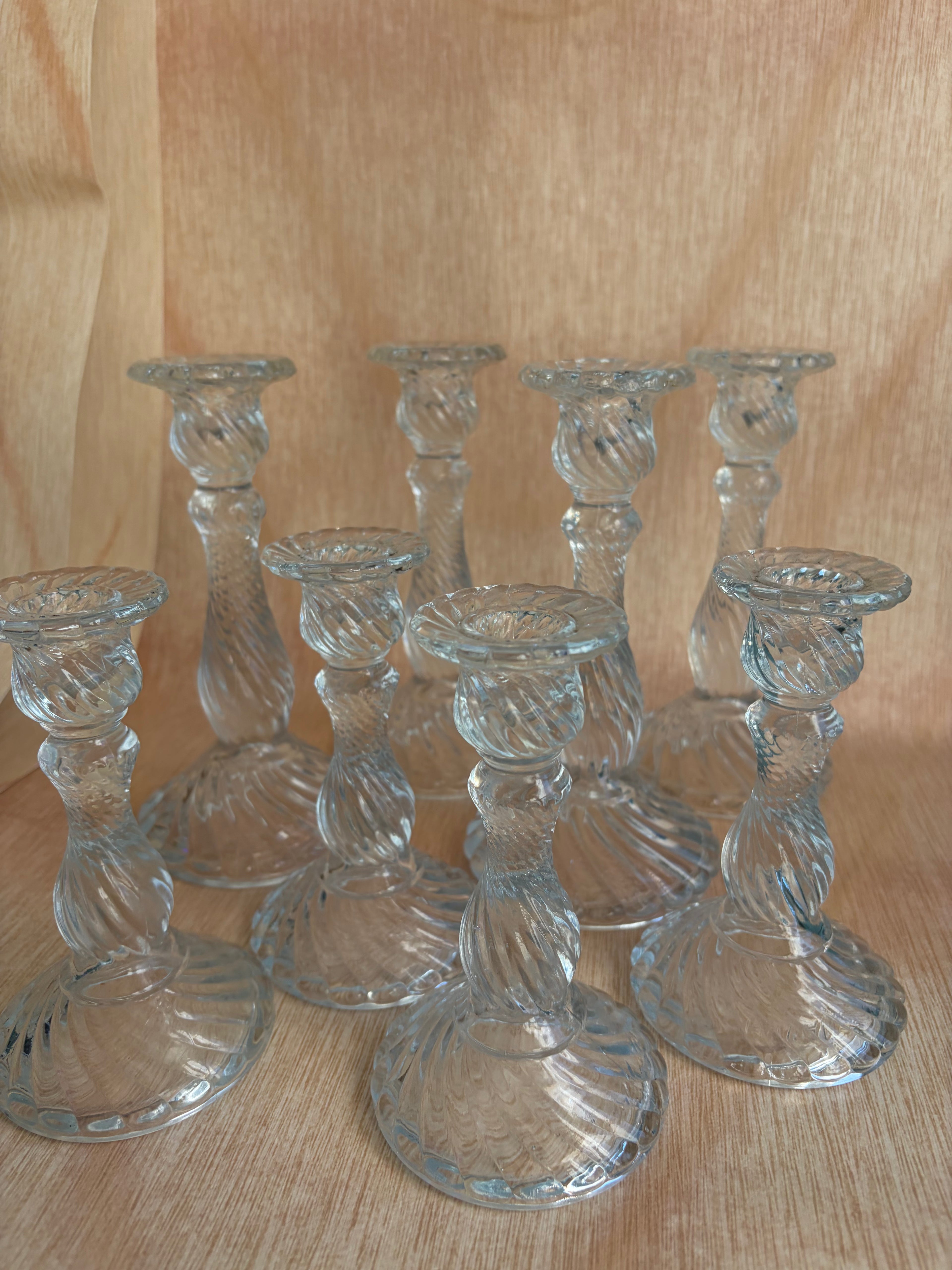 Set of 8 Vintage Swirl Glass Candlesticks