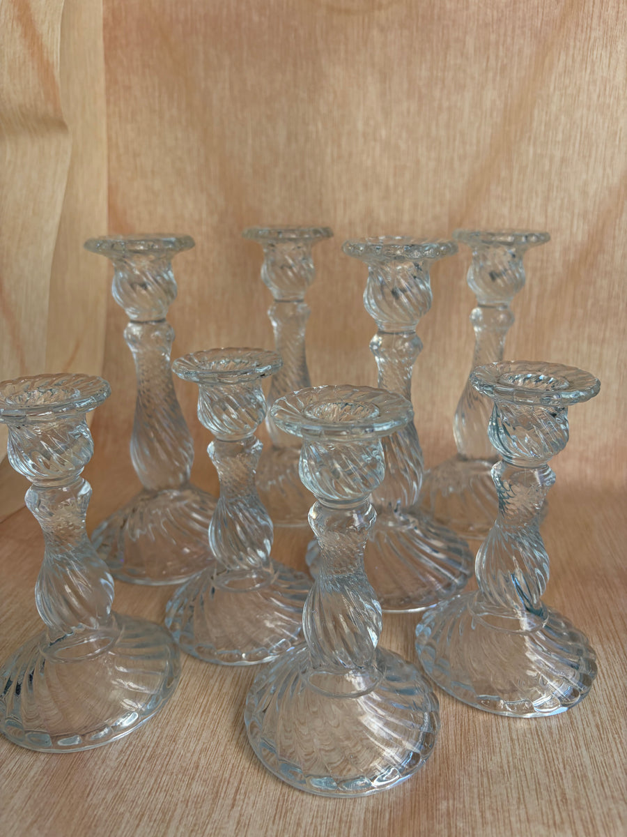 Set of 8 Vintage Swirl Glass Candlesticks