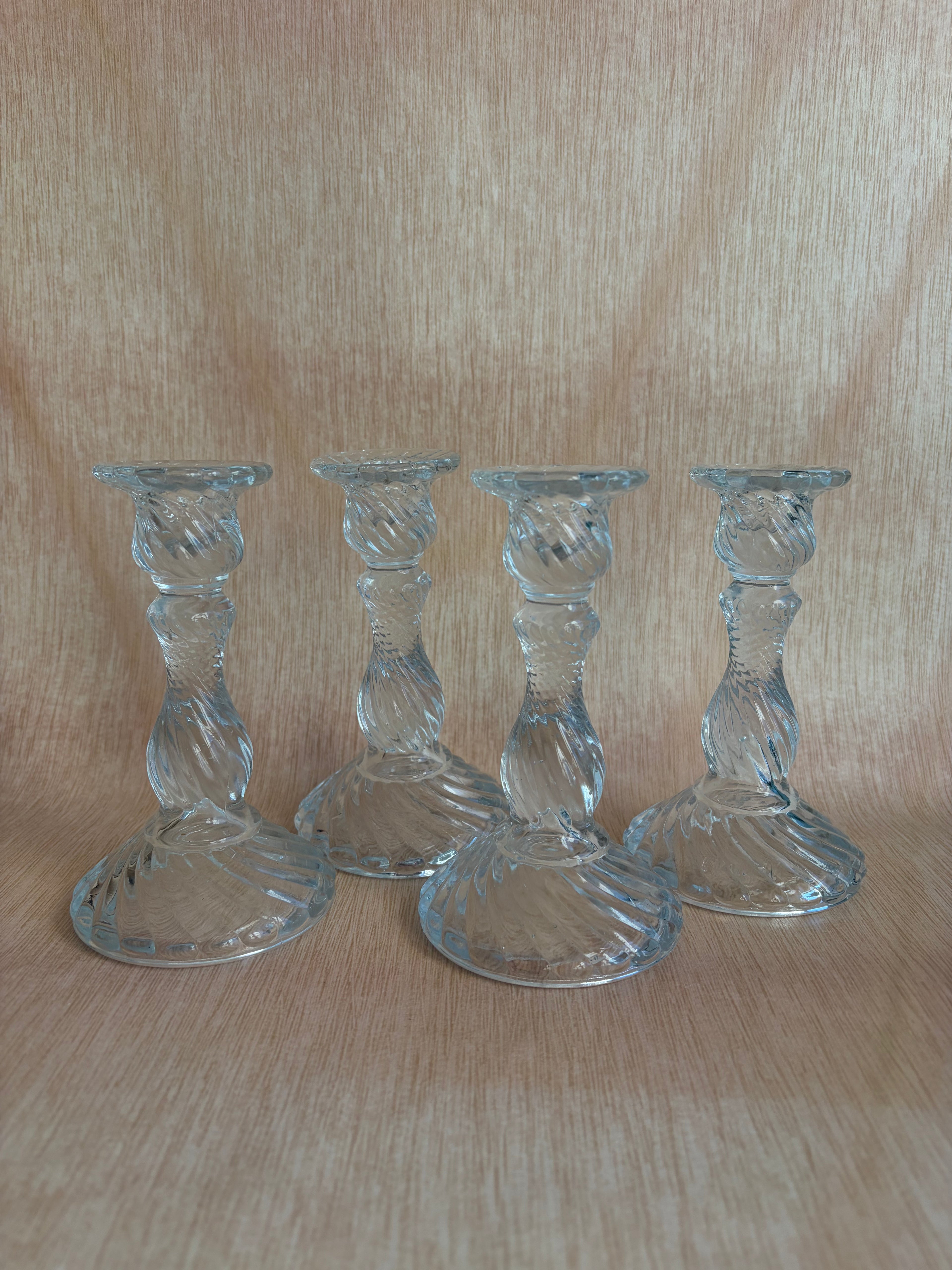 Set of 8 Vintage Swirl Glass Candlesticks