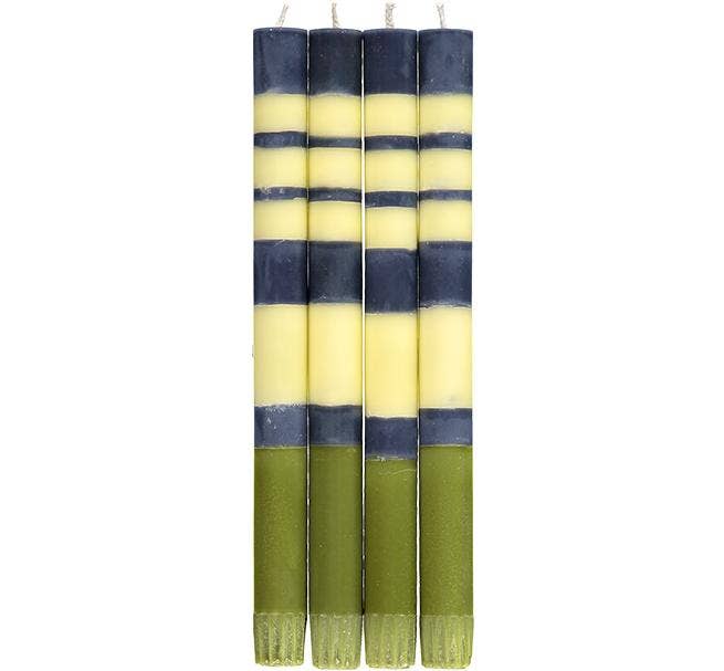 Striped Indigo, Jasmine & Olive Dinner Candles