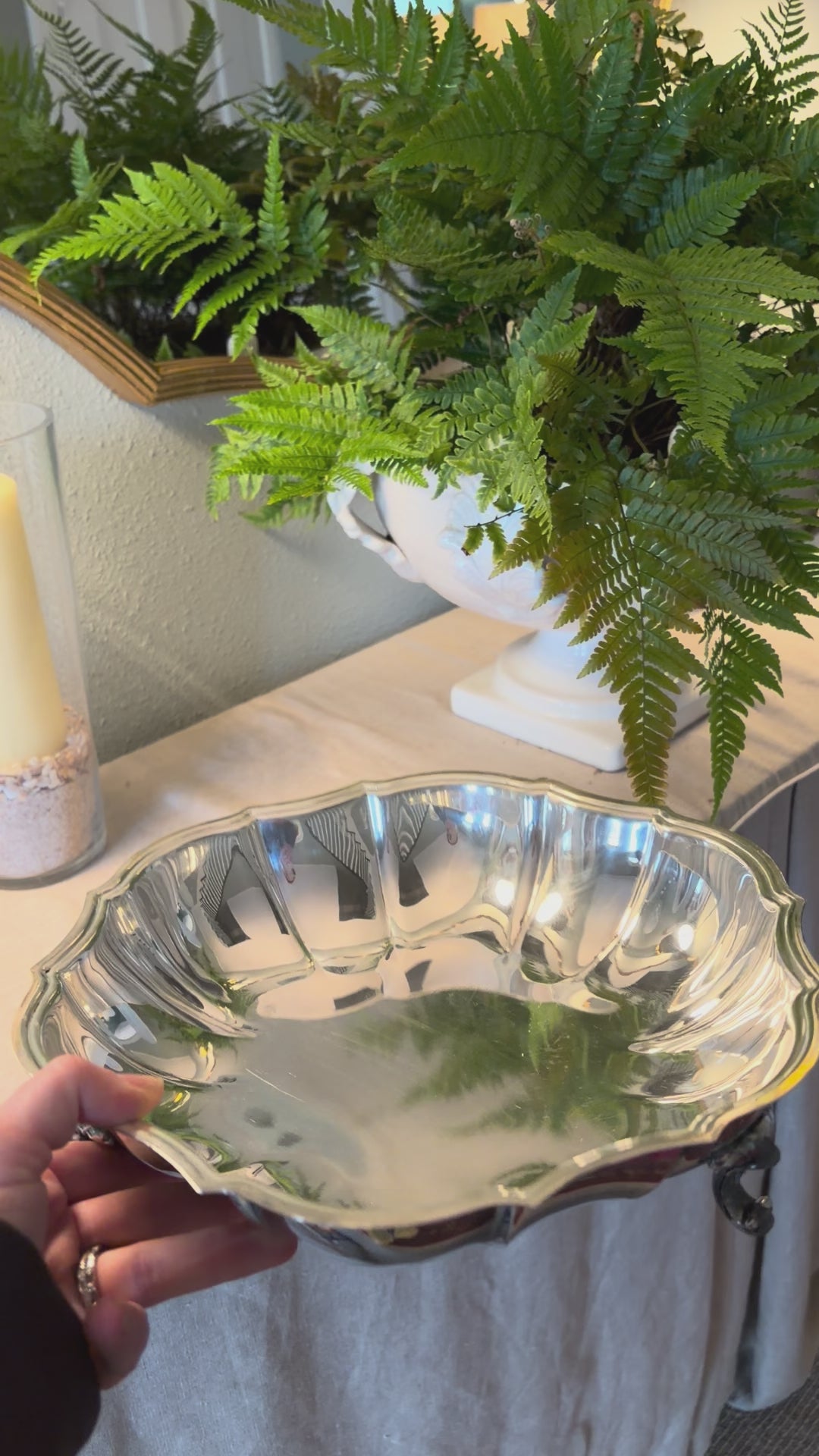 scalloped silver plated Serving Bowl with feet