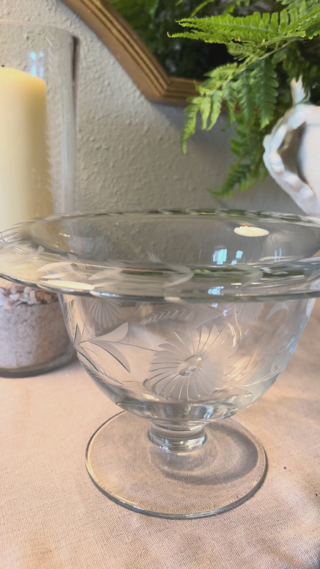 Etched Glass Centerpiece Bowl