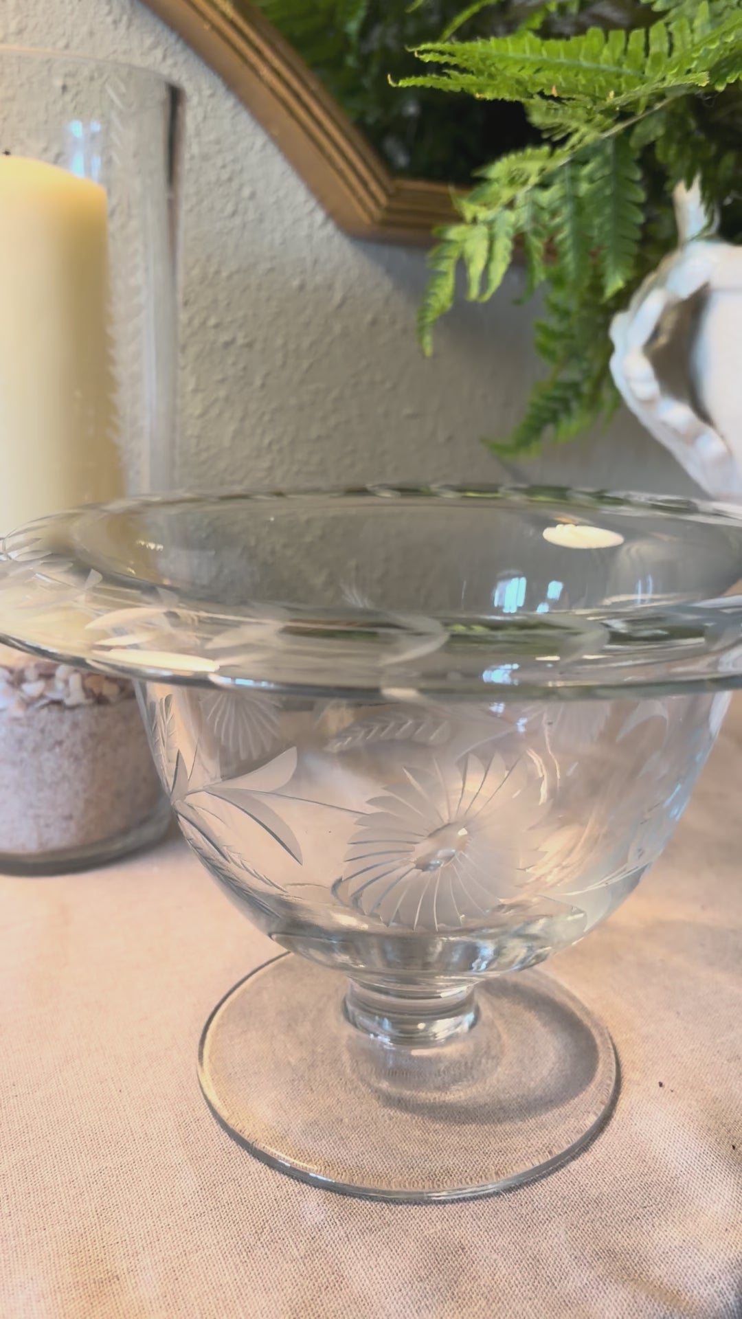 Etched Glass Centerpiece Bowl